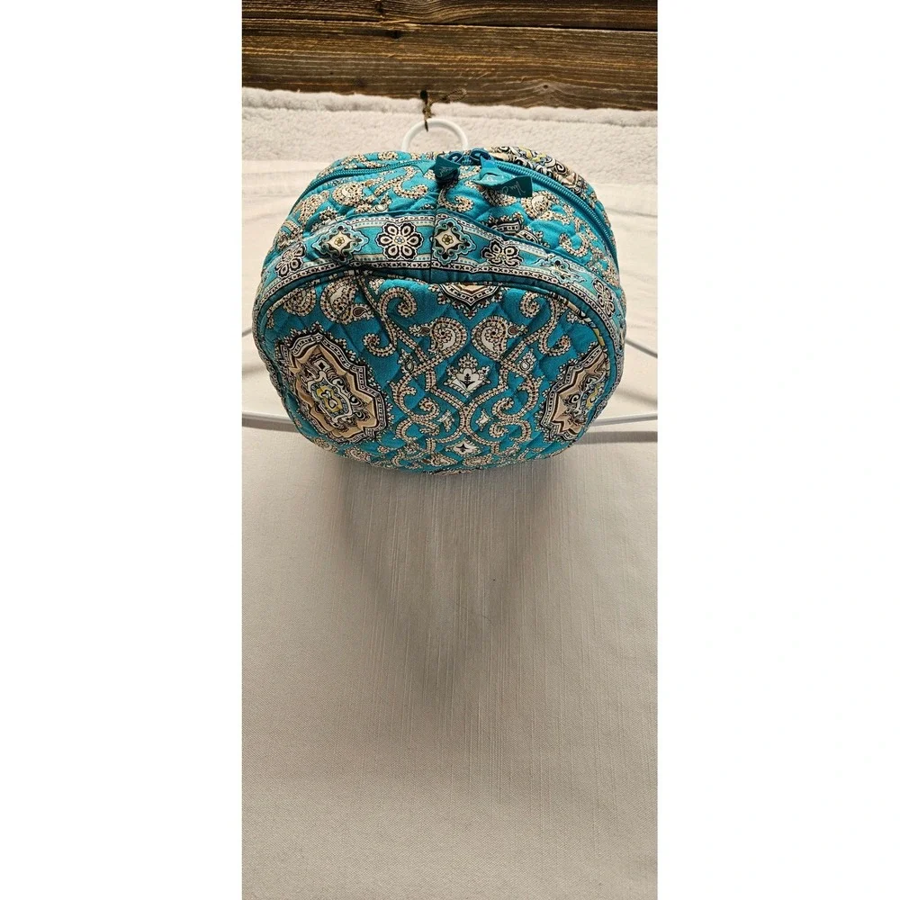 Vera Bradley Quilted Cotton Round Cosmetic Case Teal Paisley Vanity Makeup Bag